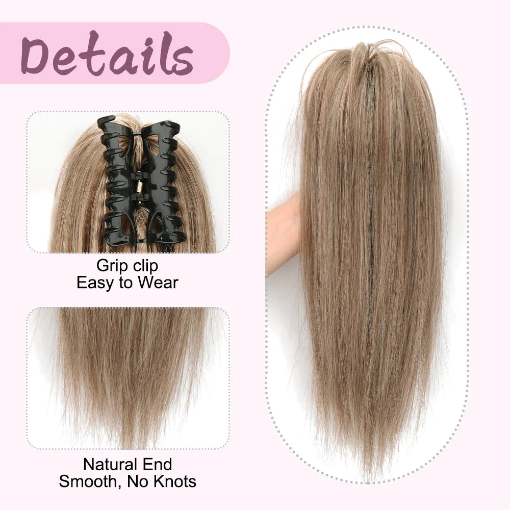 Synthetic 16Inch Claw Clip Ponytail Hair Extensions Waterfall Straight Ponytail Blonde Brown Heat Resistant Pony Tail Fake Hair