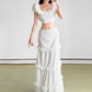 Summer Simple 2 Piece Set Women Simple Ruffled patchwork Mini Sleeve Elastic Hem T-Shirt+Cake Skirt Fashion Party Suits