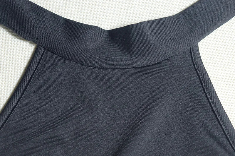 Sexy Hollow Waistless  Dress Women Halter Turtleneck Backless Sleeveless Ruffles Tassel Hottie Hipster Mini Bodycon