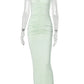 Deep V Neck Sleeveless Sexy Maxi Dress Women Elegant Ruched Bodycon Back Split Club Party Long Dress Female Clubwear
