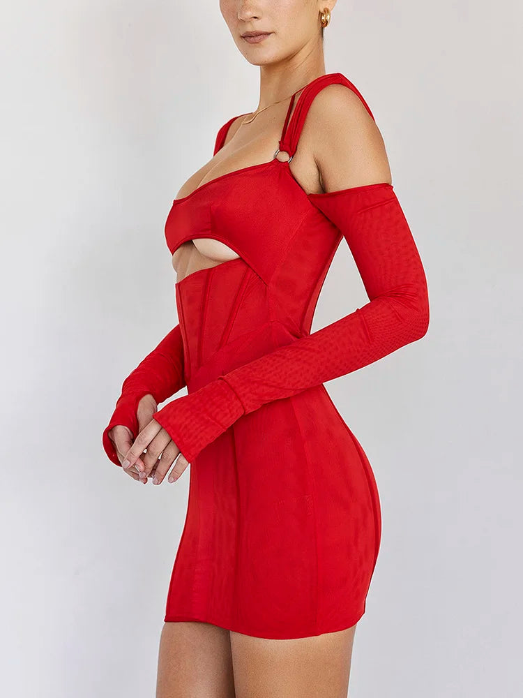 Sexy Hollow Out Backless Mini Dress For Women Elegant Spaghetti Strap Bodycon Party Short Dresses Vestido Clubwear