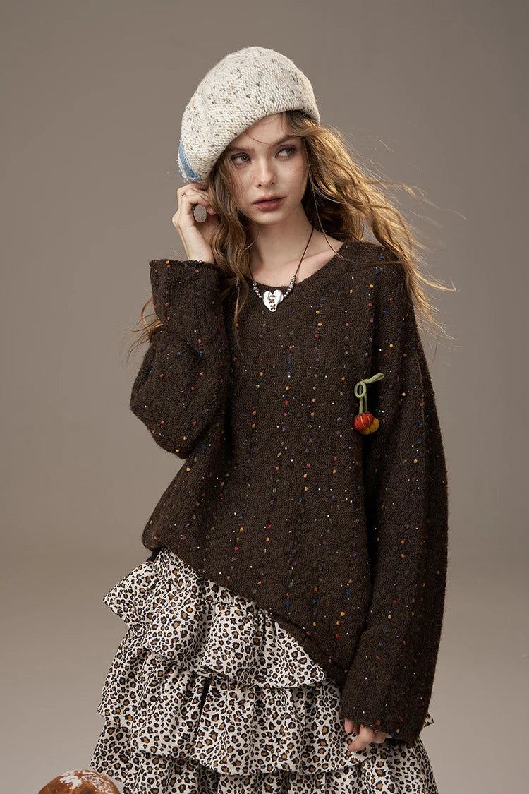 2025 Winter New Arrivals Casual Cute Little Pumpkin Colorful Bead Loose Fit Sweater For Woman