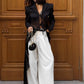Jacquard Patchwork Long Coat Women Autumn Trend Elegant Irregular Hem Full Sleeve Bandages Dell V-Neck Chic Streewear