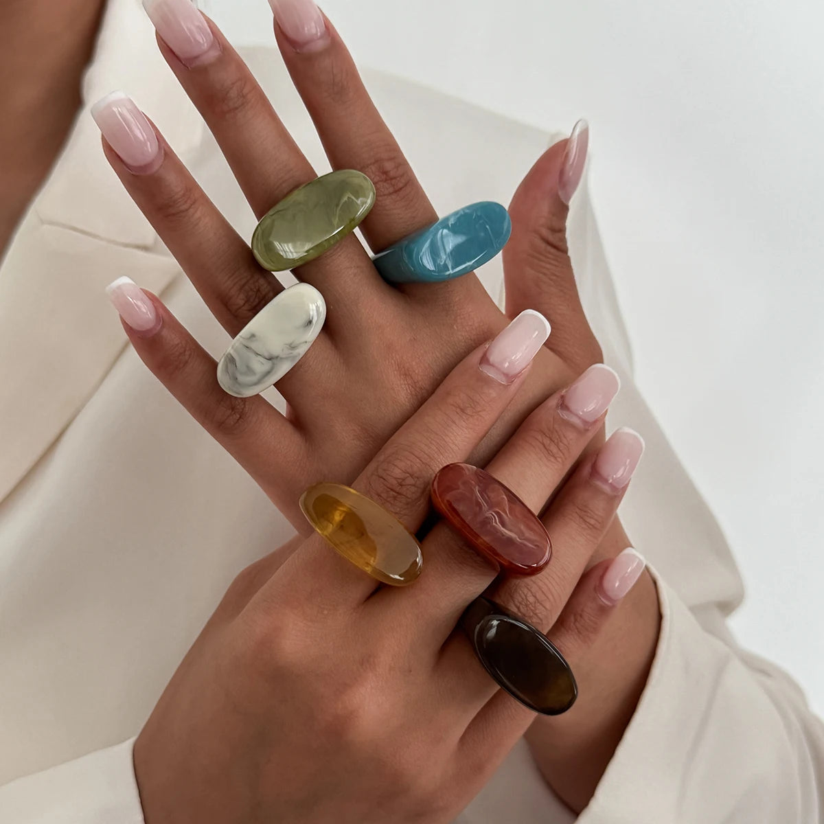 Colorful Gradient Textured Resin Geometric Square Ring, Irregular Creative Charm Accessory, Daily Hand Jewelry