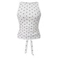 Women's Y2K Polka Dot Sleeveless Tank Top Boat Neck Ruched Side Back Tie Knot Cropped Blouse Casual Summer Streetwear