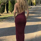 Asymmetrical Halter Backless Split Long Dresses Sexy Vacation Outfits Women's Summer Dresses Burgundy