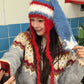 Y2K Cute Color Block Striped Bunny Ear Braid Knit Beanie For Women