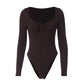 Basic Low-cut Long Sleeve Bodysuits Woman Tops Fall Winter Clothing Trending
