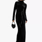 Velvet Long Sleeve Sexy Maxi Dress For Women Autumn Winter New Turtleneck Draped Ruched Bodycon Sexy Long Dress