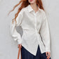 2025 Autumn New Arrival Minimalist Asymmetrical Design Solid Full Sleeve Shirt For Woman