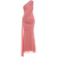 Mesh Tassel Maxi Dress Women Slanted Shoulder Folds Solid Elegant Birthday Party Vacation Summer Fashion Vestidos
