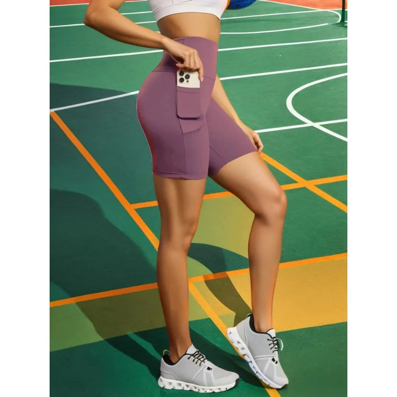 Women Pocket Sports Shorts Big Size Yoga Leggings Outdoor Wearling High Elastic Skinny Shorts Running Cycling Three Point Shorts