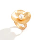 2Pcs Punk Creative Imitation Pearl Lotus Leaves Open Rings Set for Women Goth Gold Color Geometric Finger Ring Wed Accessories
