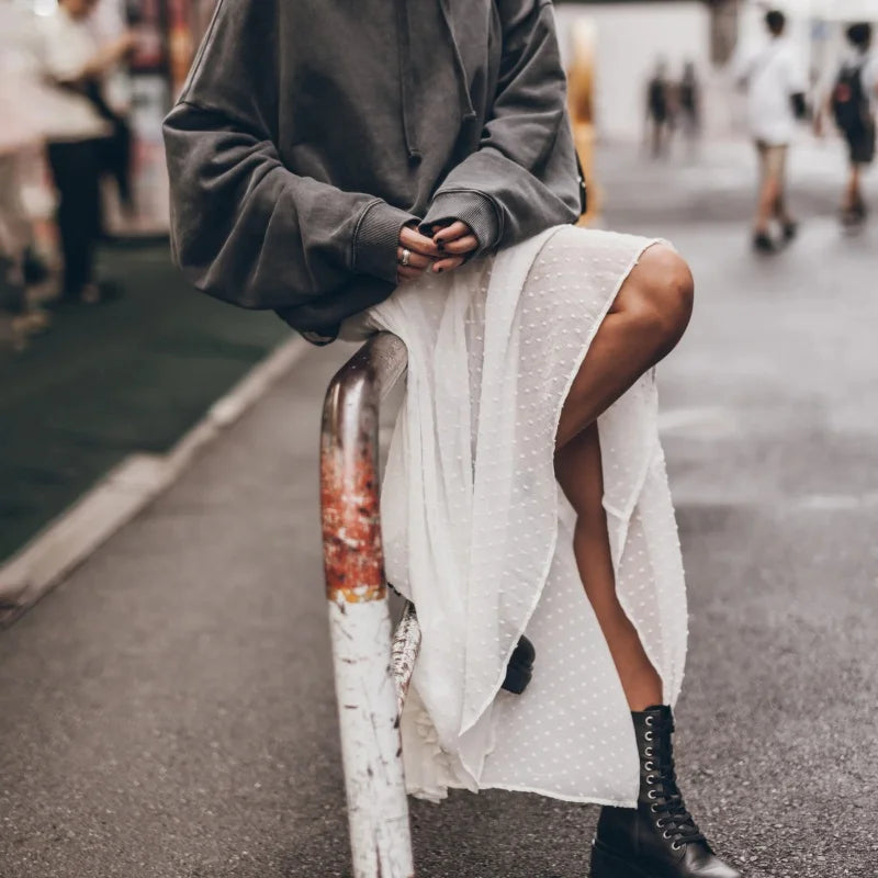 Fashion Women Sheer Skirt Y2K Polka Dot Ankle Length Long Sheer Skirt Summer Spring Casual Party Wear High Waist Skirt