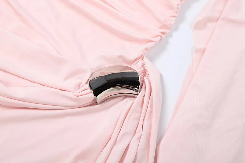 One Shoulder Draped Cape Maxi Dress Pink Elegant Luxury Evening Party Dresses for Woman Birthday