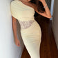 Lace One Shoulder Sexy Maxi Dress Women Elegant Diagonal Collar Sleeveless Backless Bodycon Club Party Long Dresses