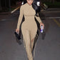 Sexy Fall Jumpsuits Women Diy Shirring o-Neck Full Sleeve Midnight Party Club Stretch Activity Fitness Slim Overalls