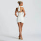 Halter Backless Draped Mini Dress Black White Dresses Woman Clothing Sexy Night Club Outfits