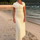 Asymmetrical Cutout sexy Midi Dress Women Short Sleeve Diagonal Neck Ruched Waist Irregular Hem Bodycon Long Dress