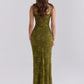 Floral Mesh Maxi Dress Women Sweetheart Wide Strap Ruched High Slit Bodycon Formal Evening Wedding Guest Long Dress