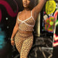 Tracksuit Women 2 Piece Set Casual Leopard Print Y2K Camisole+Mid Pants Tight Stretch Skinny Matching Street Outfits
