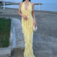 Halter Off-shoulder Ruffle Sexy Maxi Dress Women Fashion V Neck Sleeveless Backless Bodycon Club Party Long Dress