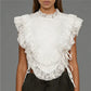 Women Lace Trim Tank Tops Patchwork Mock Neck Side Tie-up Sleeveless Layered Shirts Stylish Summer Streetwear