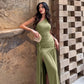 Asymmetric One Shoulder High Slit Maxi Dress Green Evening Party Dresses Woman Elegant Luxury