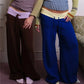 Women Y2K Color Contrast Knit Wide Leg Trousers Drawstring Waist Loose Baggy Knitted Pants Casual Streetwear Long Pants