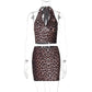 Leopard Print 2 Piece Set Deep V Halter Crop Top and Mini Skirts Matching Sets Sexy Club Outfits Woman 2025