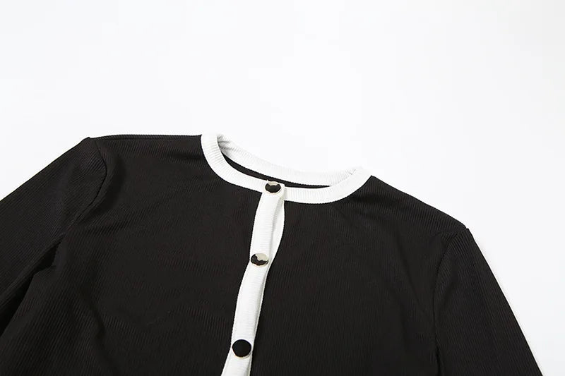 Black Knit 2 Piece Set Long Sleeve Cardigan and Flare Pants Matching Sets Elegant Fall Outfits Woman 2025