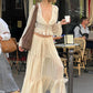 Elegant Sexy Two Piece Set Women V Neck Long Sleeve T-shirt Maxi Skirt Matching Set Female Loose Pleated Club Dress Set