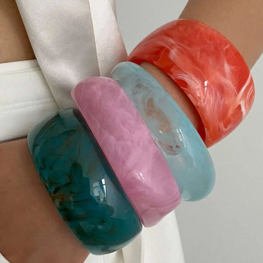 Y2K Colorful Resin Acrylic Chunky Bangles for Women New Trend Vintage Irregular Wide Bracelets Daily Hand Jewelry Gift