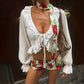 Ruffles Lace Up Cardigan Crop Tops Autumn Women Fashion Sexy V Neck Flare Long Sleeve Holiday Shirts Streetwear Blouses