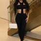 Fitness Women 2 Piece Set Stretch Tube Top+Skinny Halter Jumpsuit Street Matching Party Midnight Sexy Backless Overalls