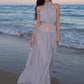 Beads Sequins Patchwork Dress Women Elegant Halter Ruched Sleeveless Split Fashion Beach Evening Party Club Bodycon