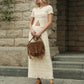 Flowy Two Piece Matching Skirt Sets for Women Clothing Short Sleeve Button Up Top Ruched Maxi Skirt Summer Beachwear