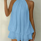 Elegant Women's Halter Neck Short Dress Summer Sleeveless Open Back Drop Waist Ruffle Mini Dress Beach Club Party Dress