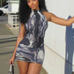 Color Blocking Print Dress Woman Halter Off Shoulder Backless Skinny Peach Hip Hot Girls Sexy Fashion Mini Bodycon
