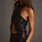 Women's Summer Halter Neck Tops Sparkly Sequin Sleeveless Open Back Slim Fit Vest for Party Club Night Wear