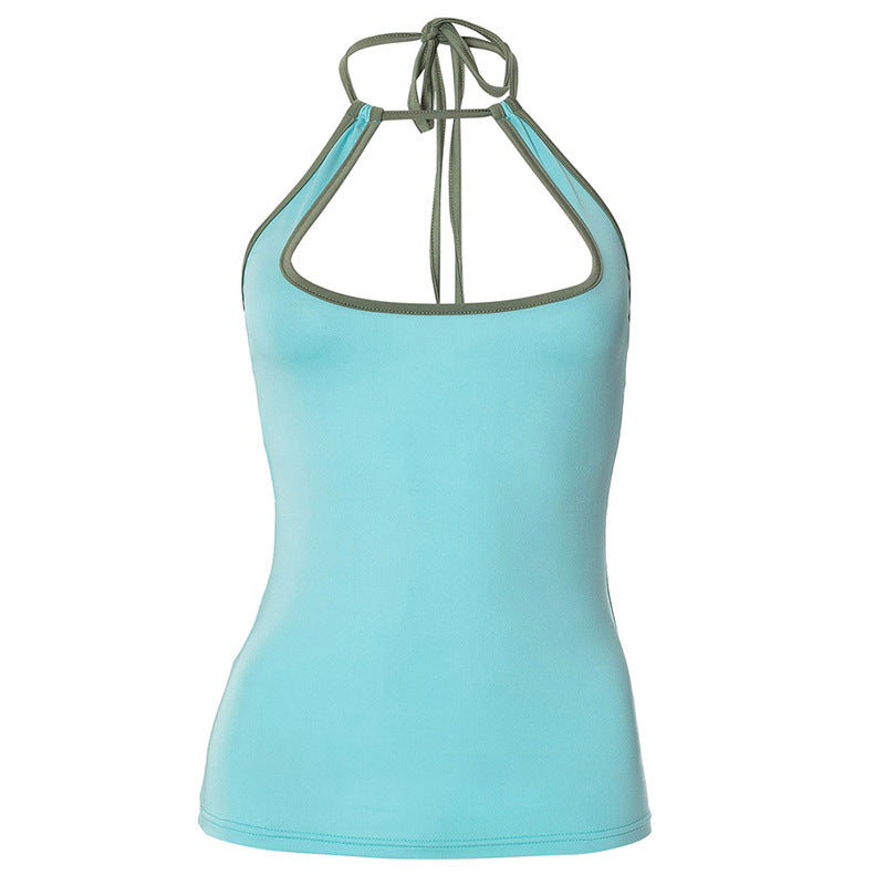 Y2k Tank Top Woman Hollow Out Backless Halter Neck Tie Up Tops Womens Clothing Cute Sexy Summer Camisole