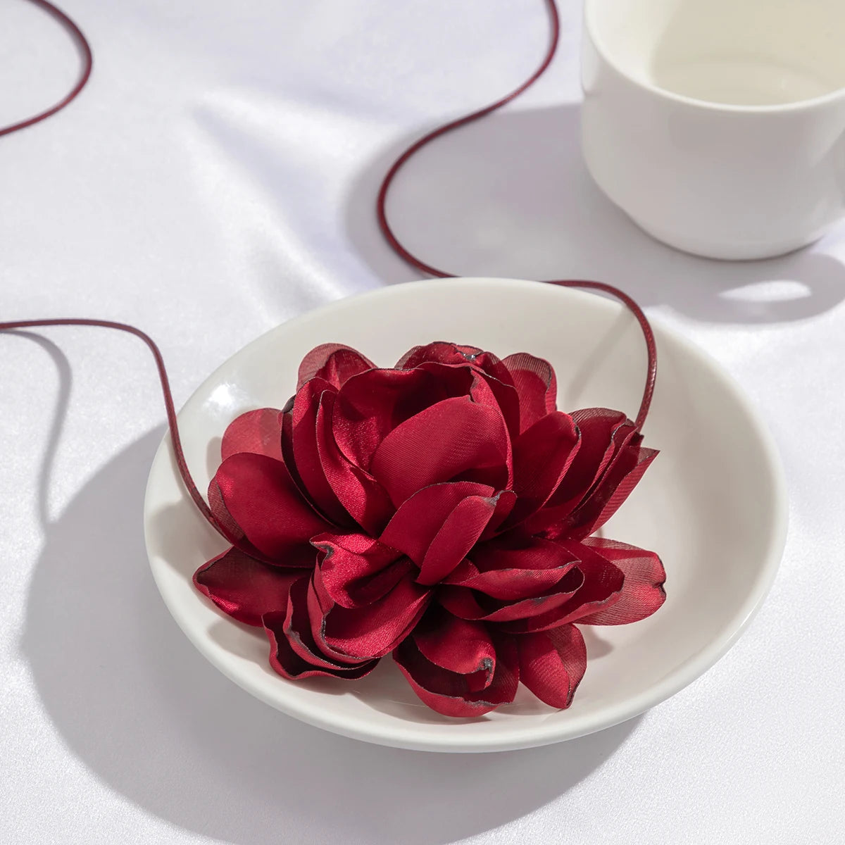 Exaggerated Big Rose Flower Choker Necklace for Women Wed Bridal Goth Kpop Adjustable Bowknot Chain Y2K Accessories New