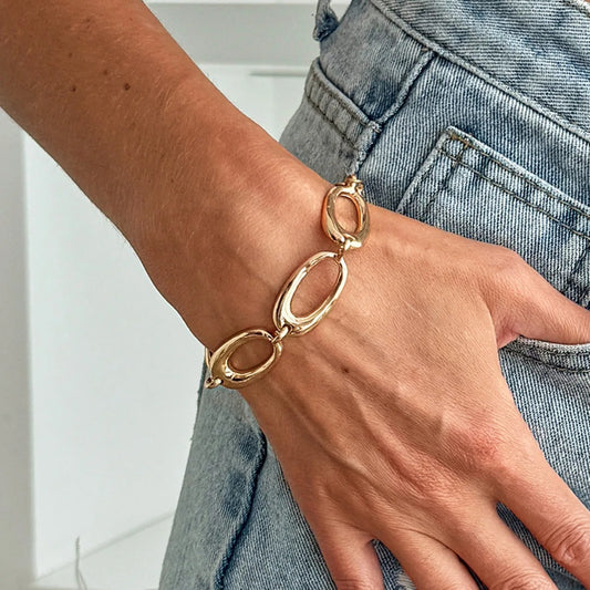 Punk Geometric Metal Chain Bracelets for Women on Hand Vintage Gold Color Adjustable Bracelets Daily Couple Jewelry