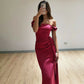 Elegant Satin Off Shoulder Long Maxi Dresses 2025 Woman Graduation Dresses Evening Party Gown Red Black