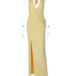 Women Halter Deep V Sexy Maxi Dress Draped Split Long Evening Party Dress Sleeveless Backless Wedding Guest Dresses
