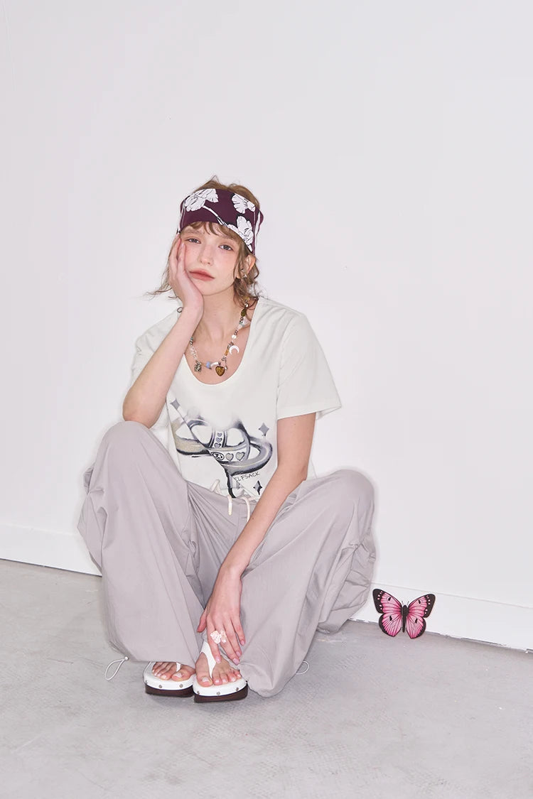 2025 Spring New Arrivals Y2K White Heart Printed Short Sleeve T-Shirt Women's Loose Casual Versatile Top