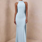 Women Sexy Mermaid Maxi Dress Halter Sleeveless With Flowing Cape Backless Bodycon Long Formal Evening Party Dress