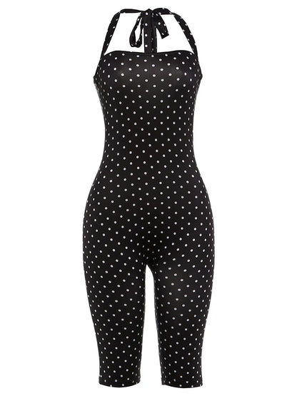 Polka Dot Print Backless Rompers Woman Summer Sexy Bandage Halter Sleeveless Skinny Peach Hip Streetwear Playsuits