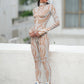 Classic Jumpsuit Women See Through  High Neck Vintage Print Skinny Sexy Midnight Fashion Wild Street Outfits