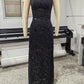 Women Halter Maxi Dress 3D Floral Sequin Mesh Mermaid Bodycon Long Dress Elegant Wedding Guest Bridesmaid Evening Gown